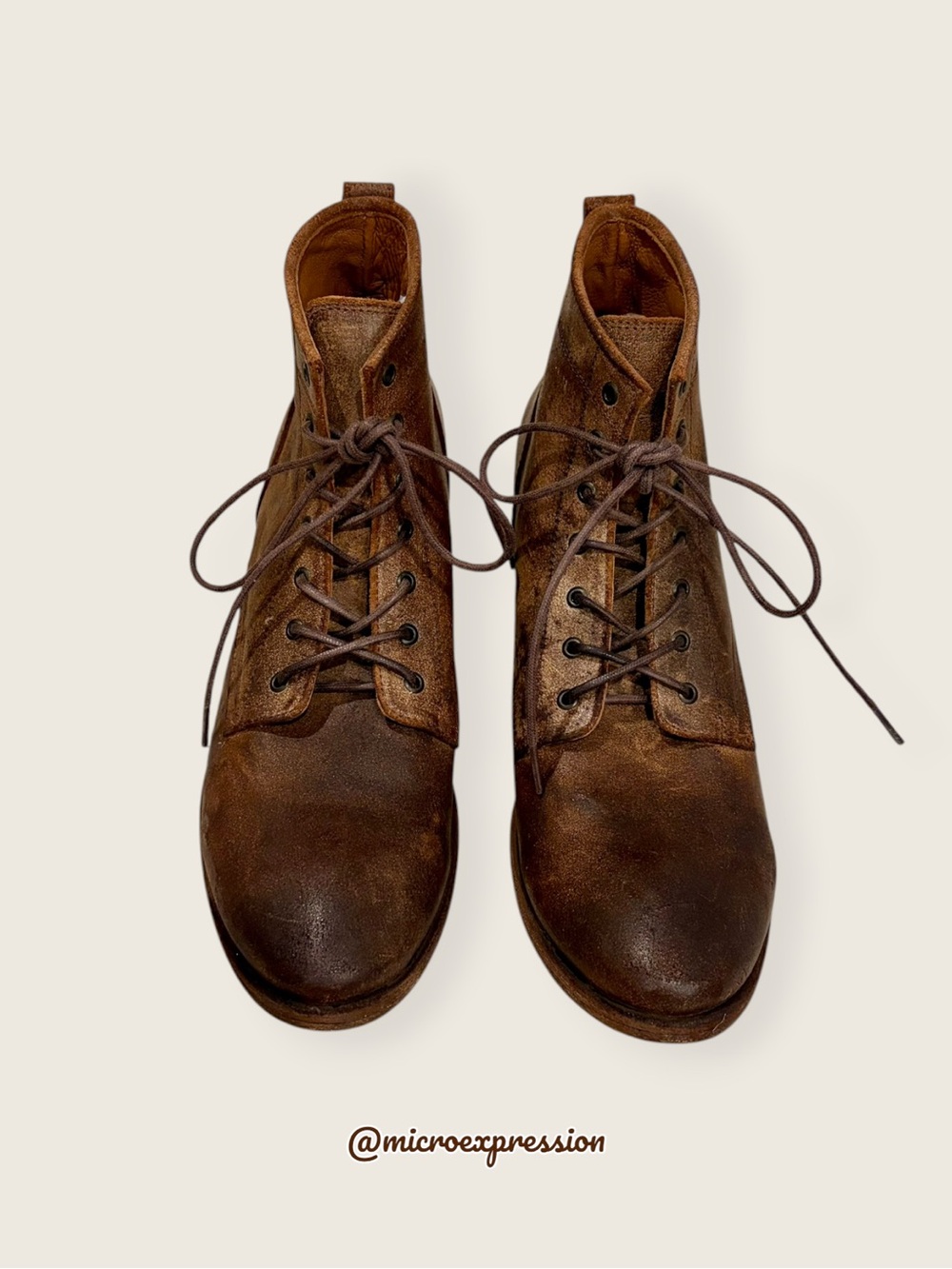 Frye Carson Lace-Up Tan Brown Leather Lace Up Academia Oxford Heeled Ankle Boot - Picture 10 of 16
